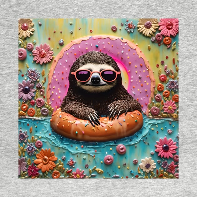 Sloth Chilling in a Floating Donut by Angelandspot